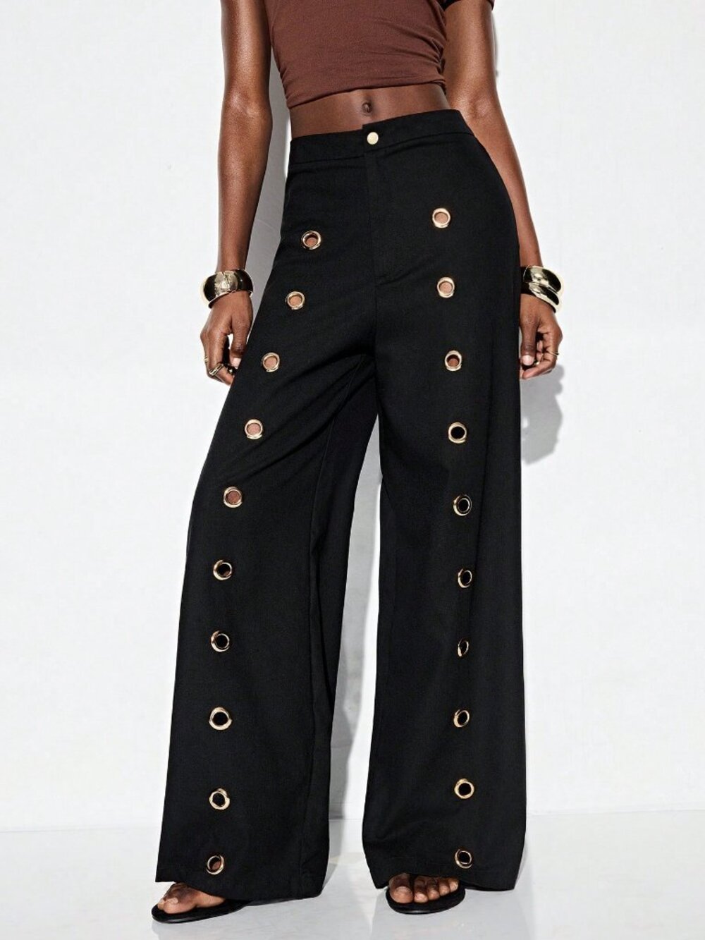 Black Casual Women's High Waist Loose Wide Leg Pants